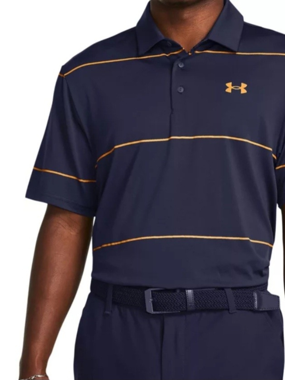 Under Armour Men’s Navy Polo with Gold Stripe